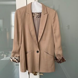Zara Basic tan blazer with animal print lining